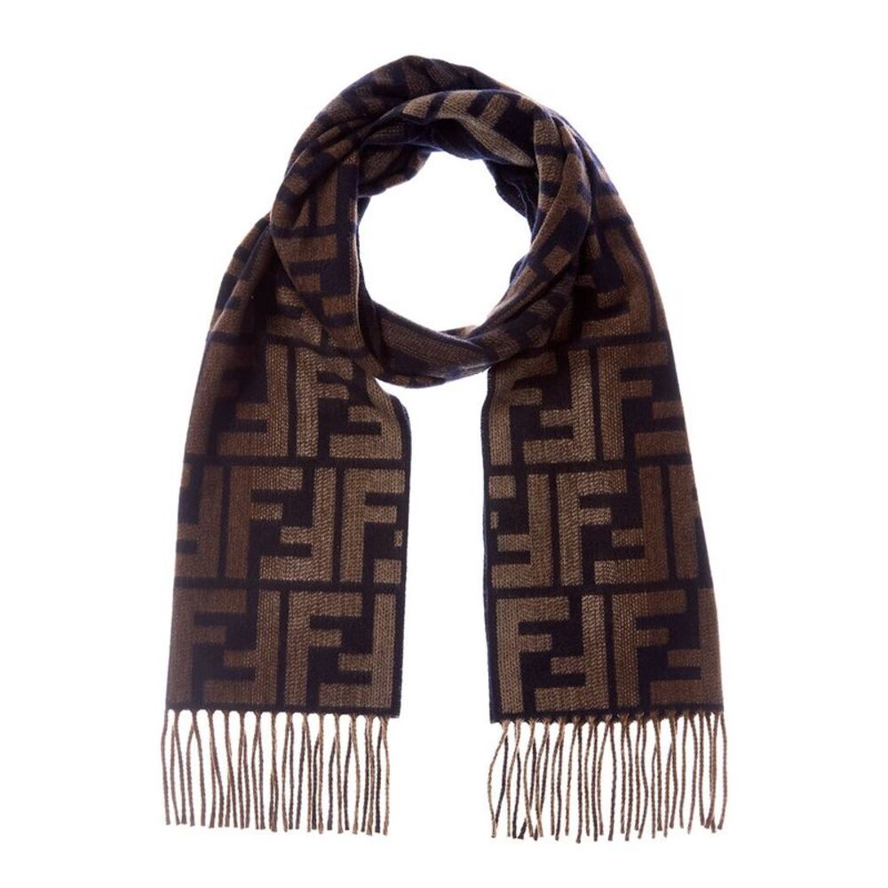 Fendi  Ff Logo Wool & Cashmere-Blend Scarf, Brown